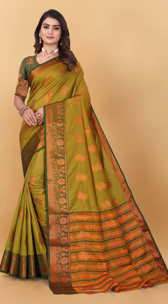 Lichi Copper Seven Mehendi Banarasi Saree