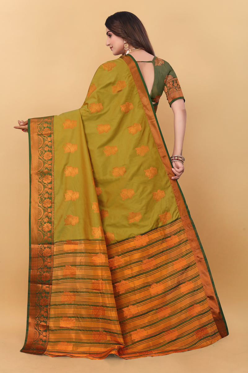 Lichi Copper Seven Mehendi Banarasi Saree