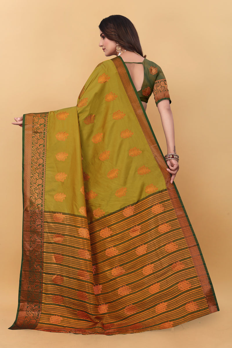 Lichi Copper Six Mehendi Banarasi Saree