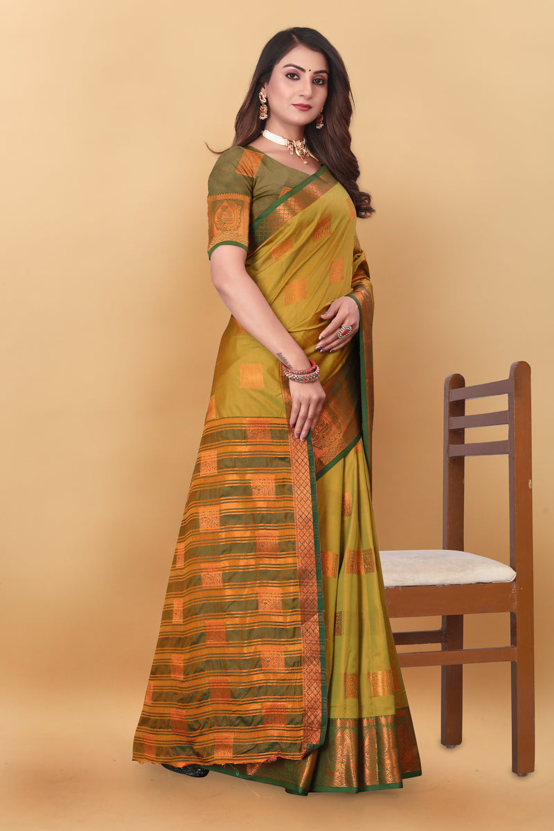 Lichi Copper Five Mehendi Banarasi Saree