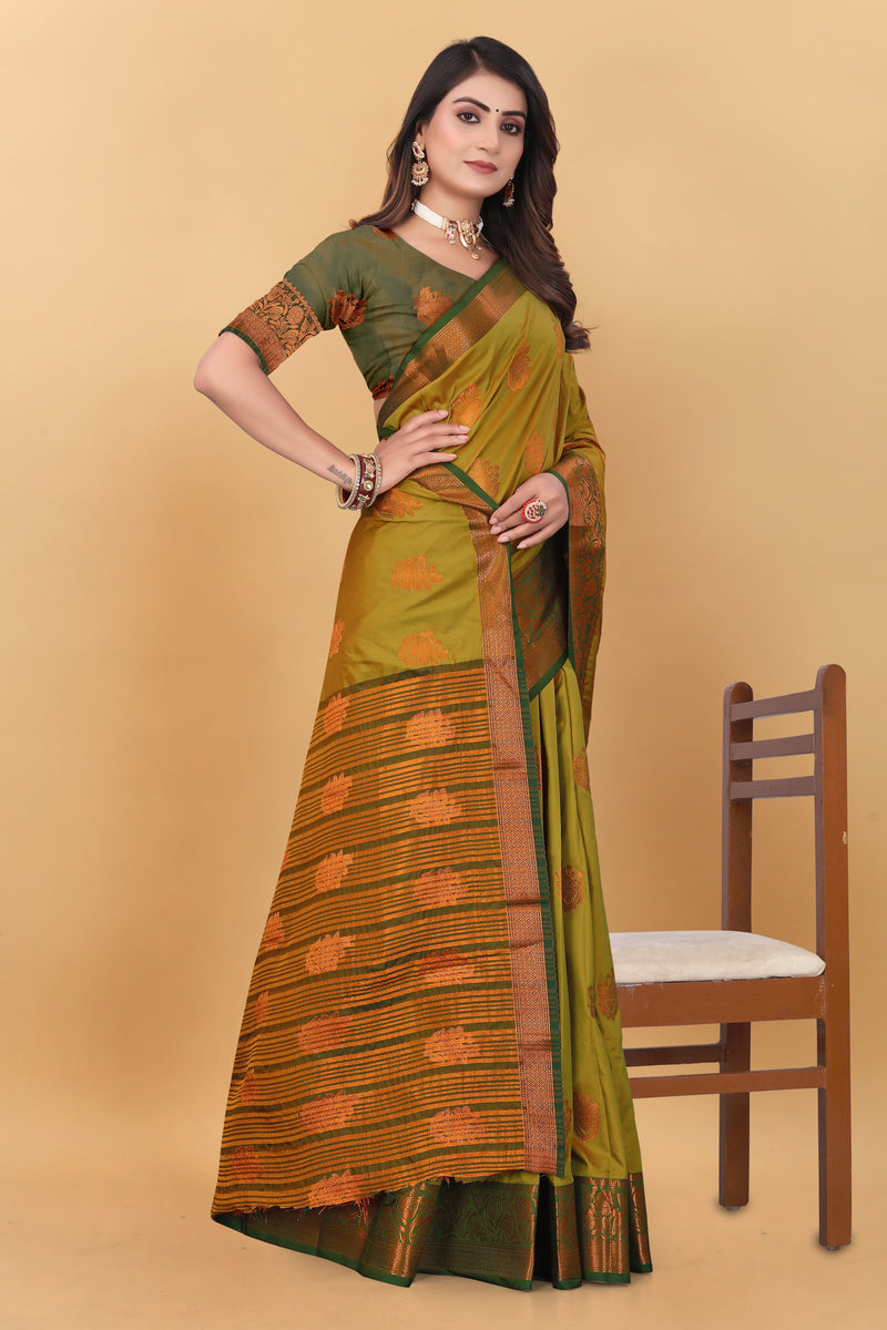 Lichi Copper Six Mehendi Banarasi Saree