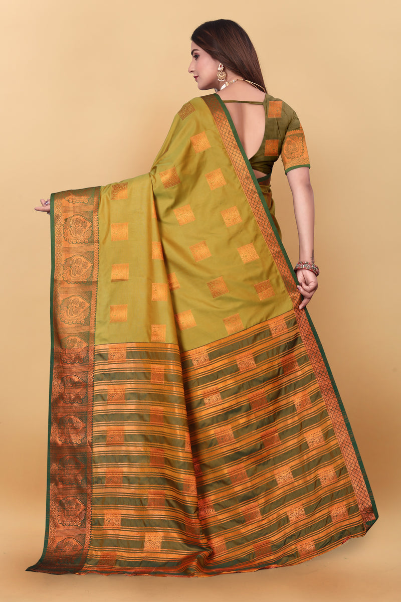 Lichi Copper Five Mehendi Banarasi Saree