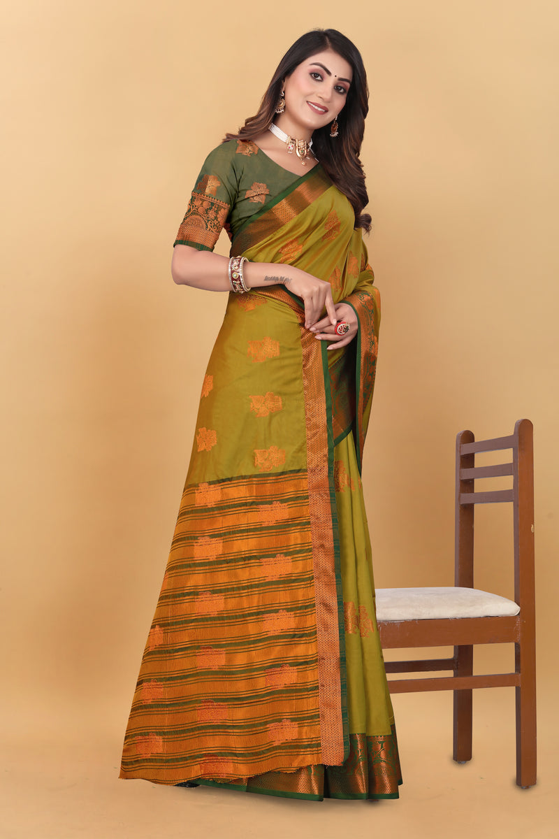 Lichi Copper Seven Mehendi Banarasi Saree