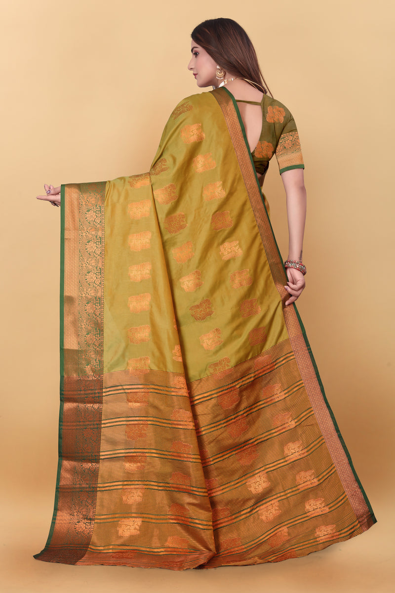 Lichi Copper Four Mehendi Banarasi Saree