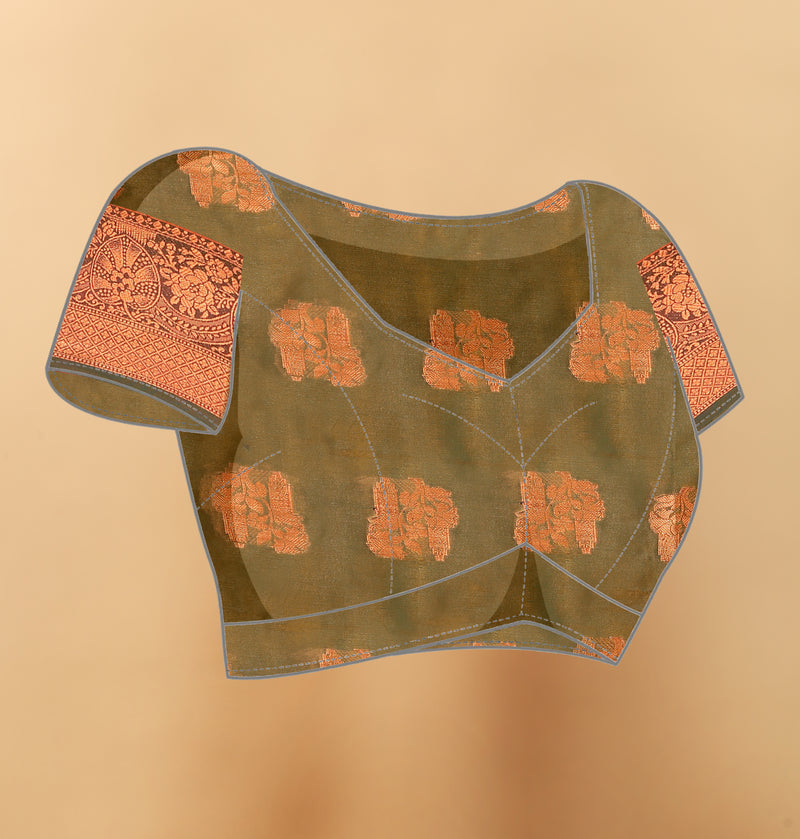 Lichi Copper Four Mehendi Banarasi Saree
