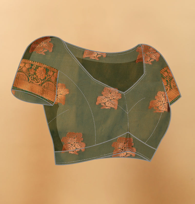Lichi Copper Seven Mehendi Banarasi Saree