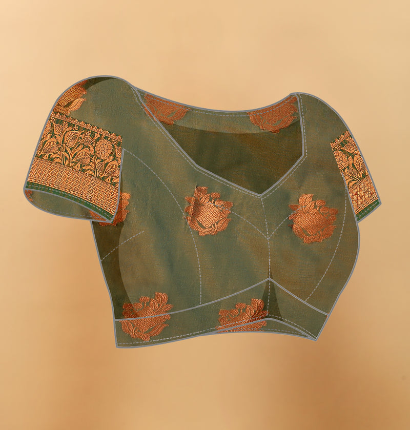 Lichi Copper Six Mehendi Banarasi Saree
