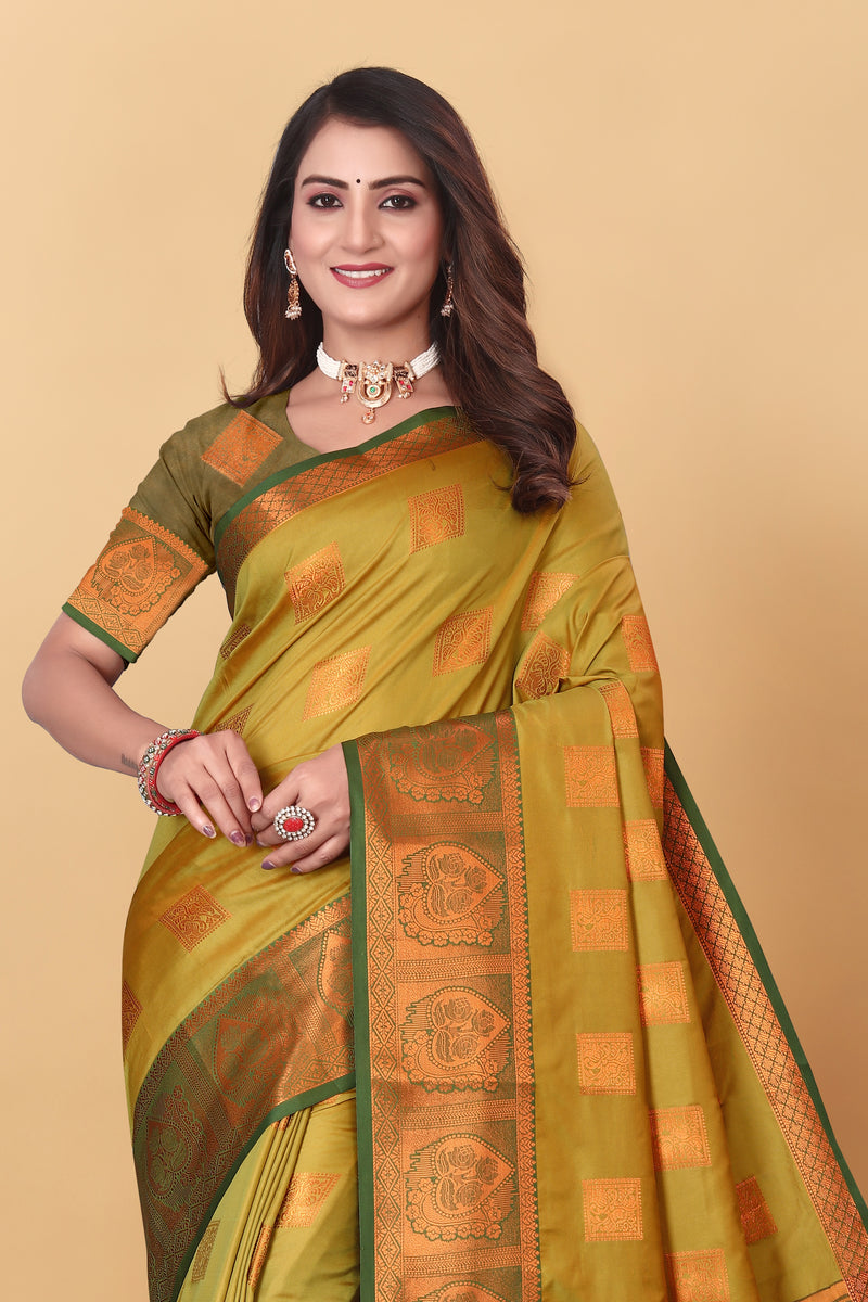 Lichi Copper Five Mehendi Banarasi Saree