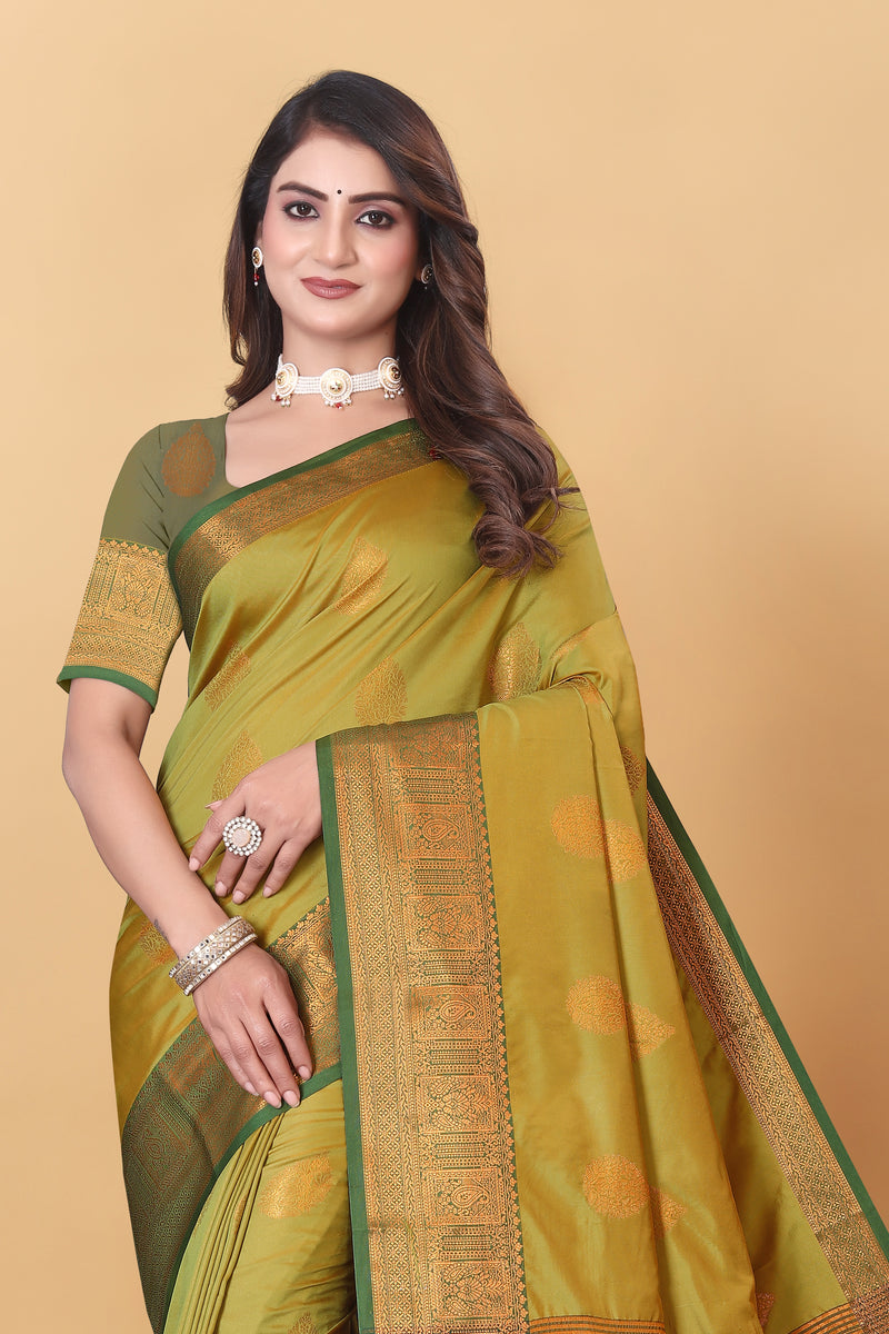 Lichi Copper Two Mehendi Banarasi Saree