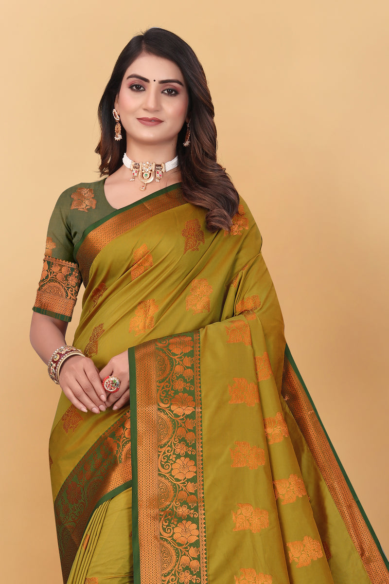 Lichi Copper Seven Mehendi Banarasi Saree