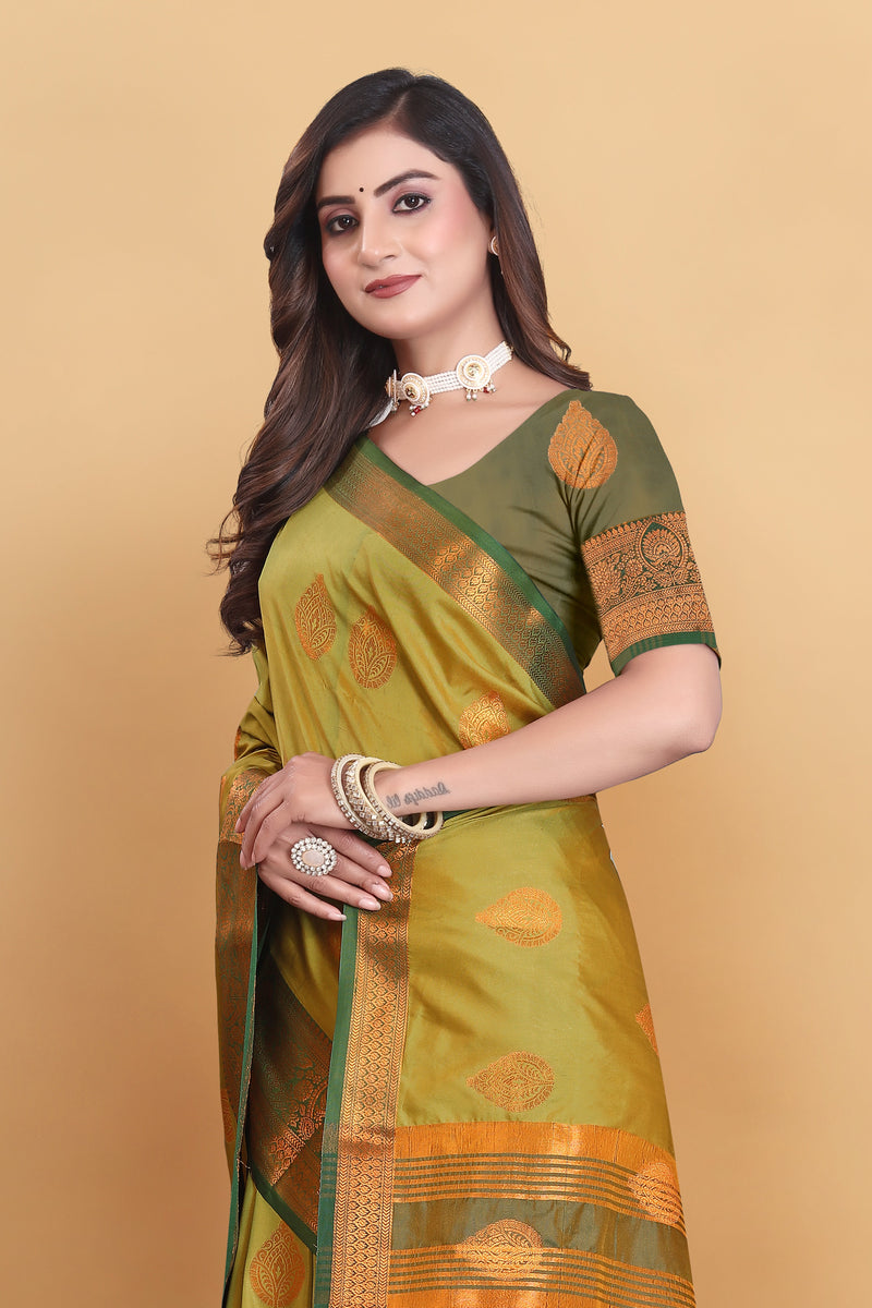 Lichi Copper Mehendi Banarasi Saree