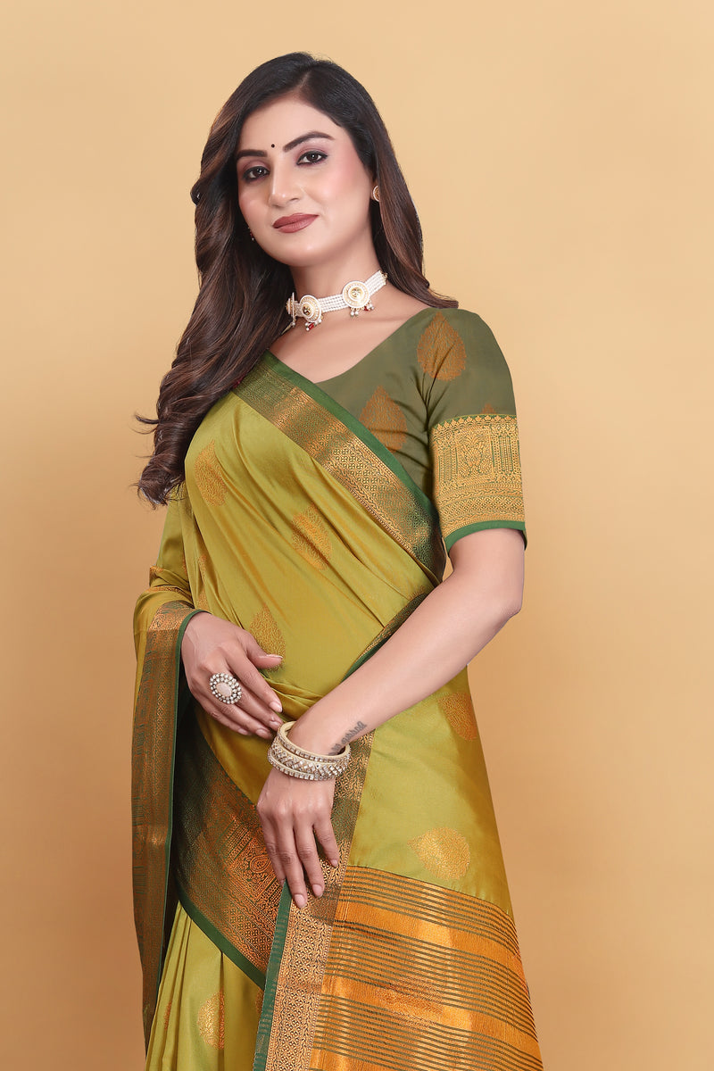 Lichi Copper Two Mehendi Banarasi Saree