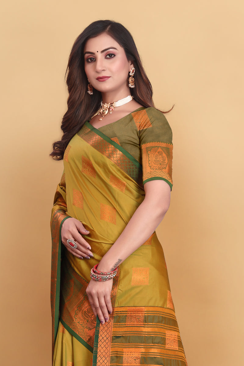 Lichi Copper Five Mehendi Banarasi Saree