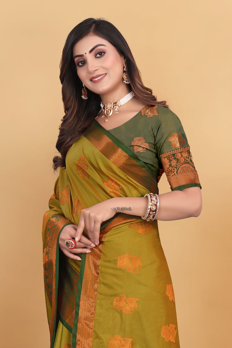 Lichi Copper Seven Mehendi Banarasi Saree