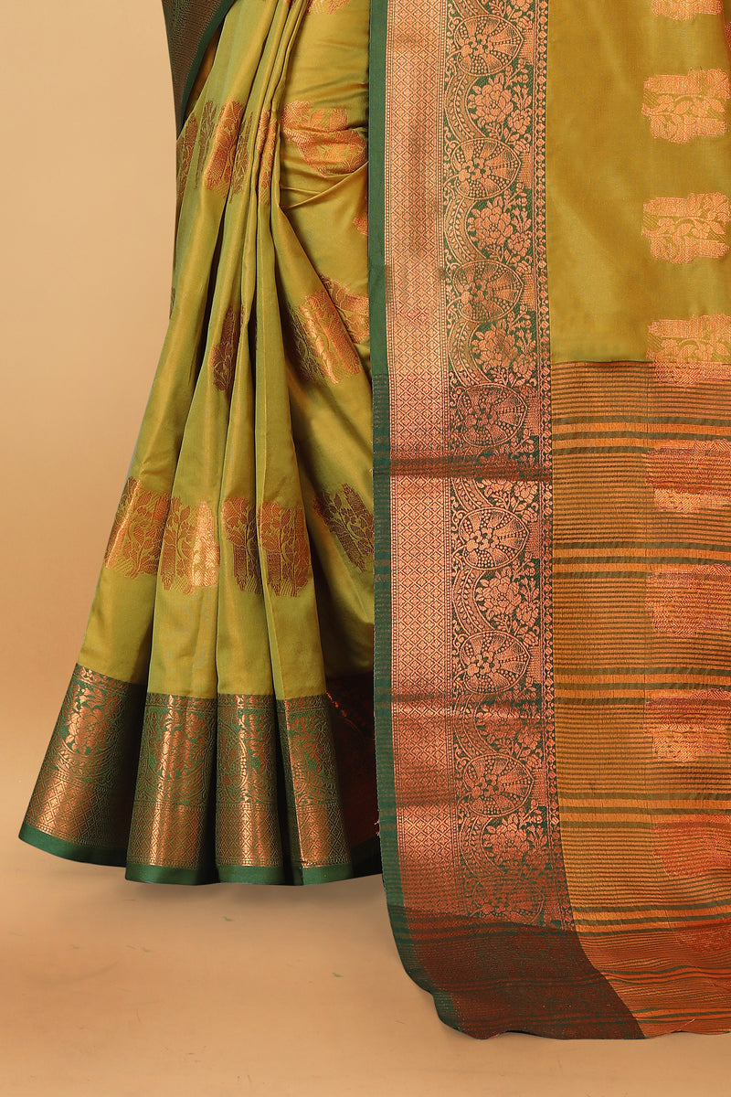Lichi Copper Four Mehendi Banarasi Saree