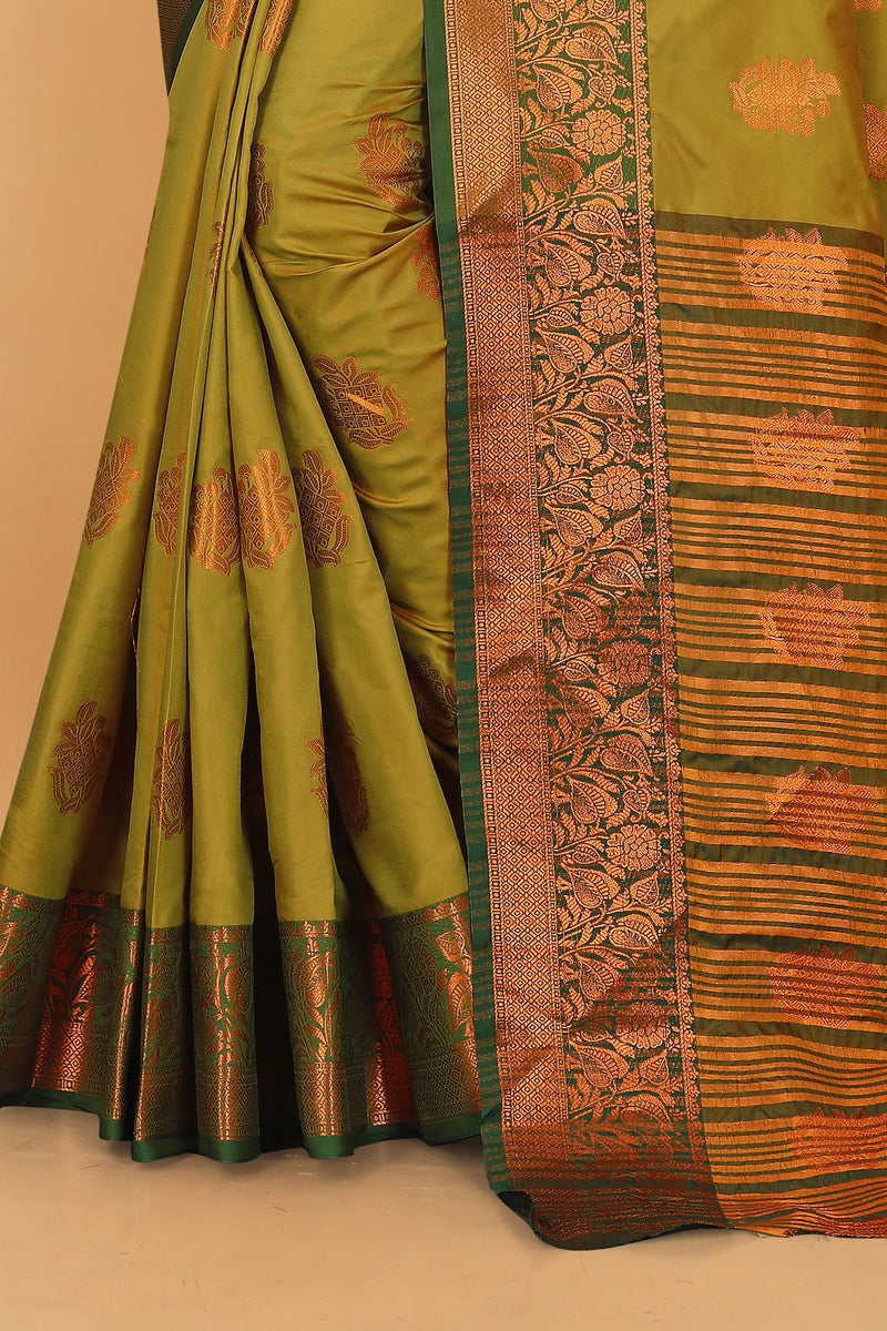 Lichi Copper Six Mehendi Banarasi Saree