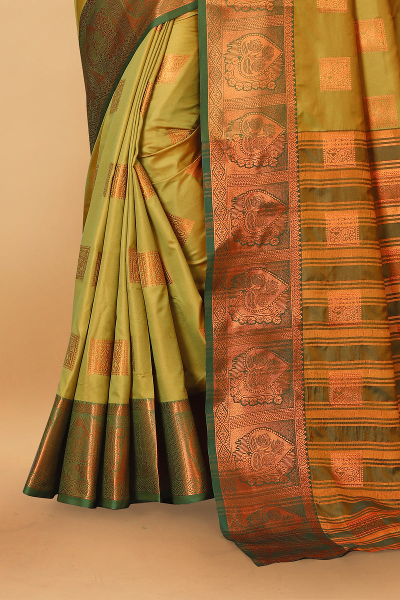 Lichi Copper Five Mehendi Banarasi Saree