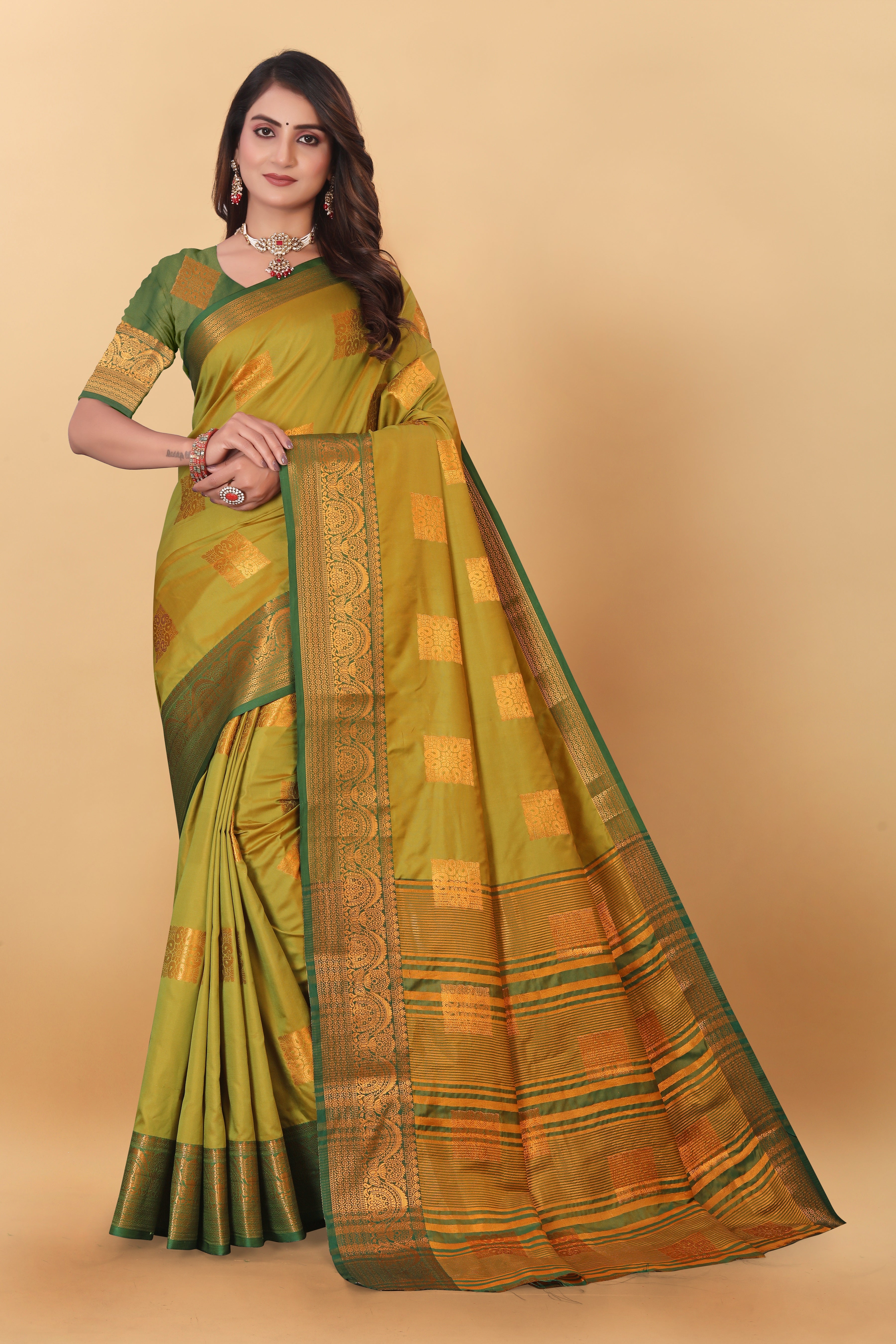 Lichi Copper Three Mehendi Banarasi Saree