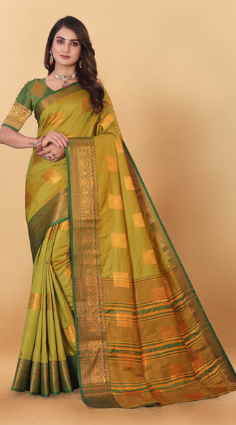 Lichi Copper Three Mehendi Banarasi Saree