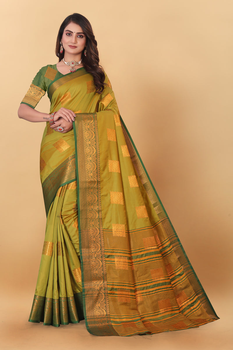 Lichi Copper Three Mehendi Banarasi Saree