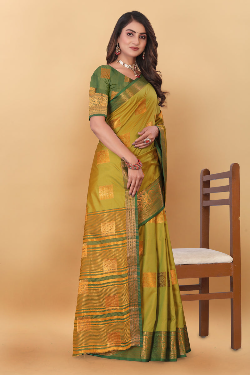 Lichi Copper Three Mehendi Banarasi Saree