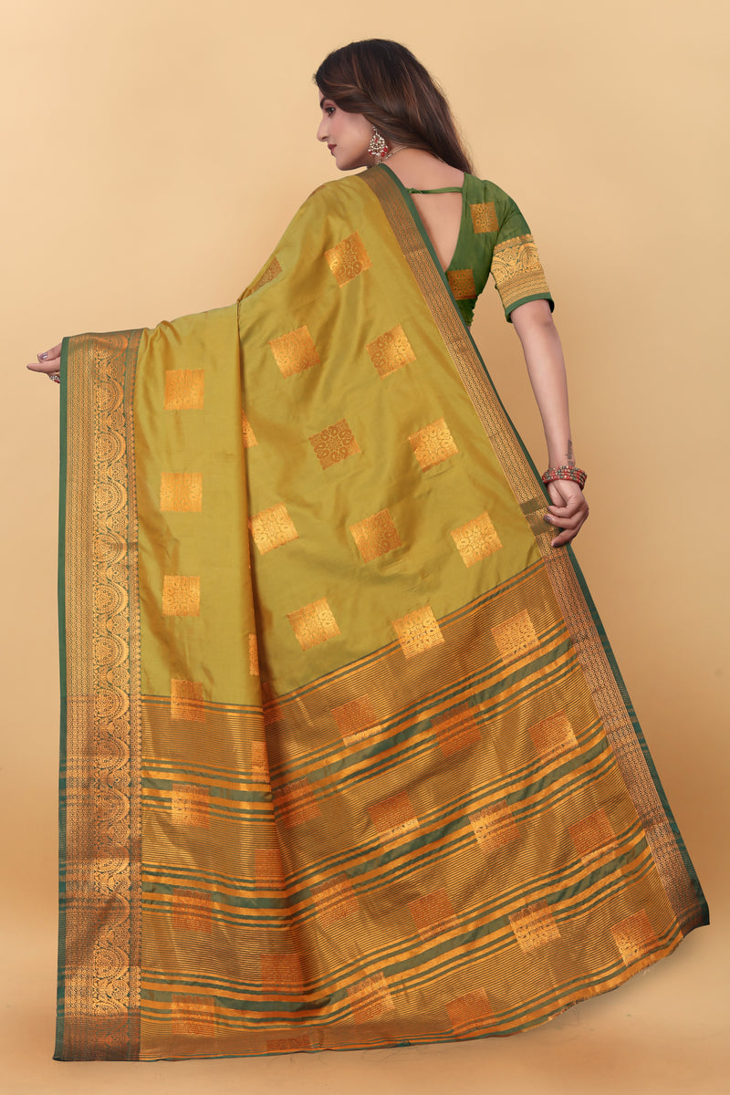 Lichi Copper Three Mehendi Banarasi Saree