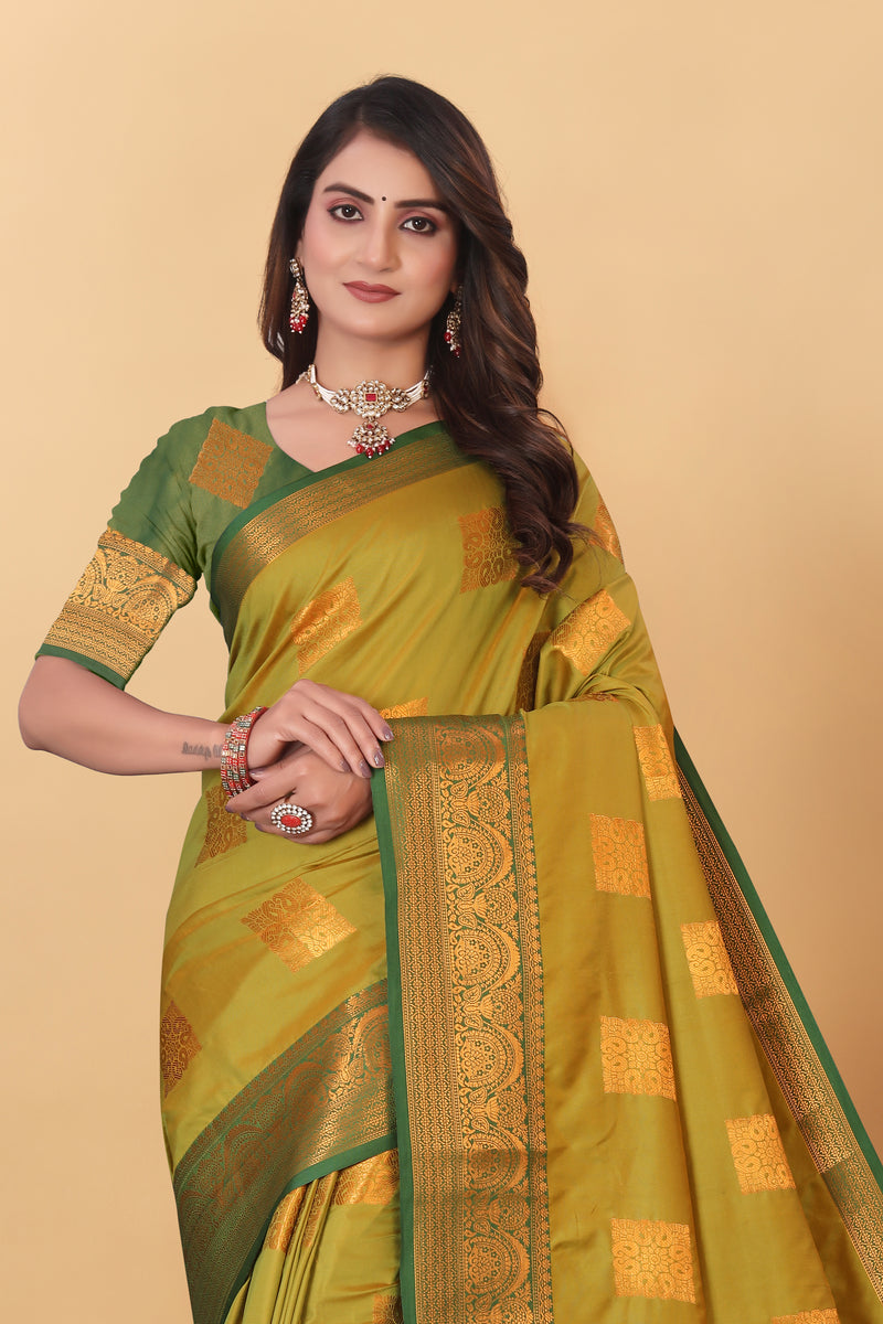 Lichi Copper Three Mehendi Banarasi Saree