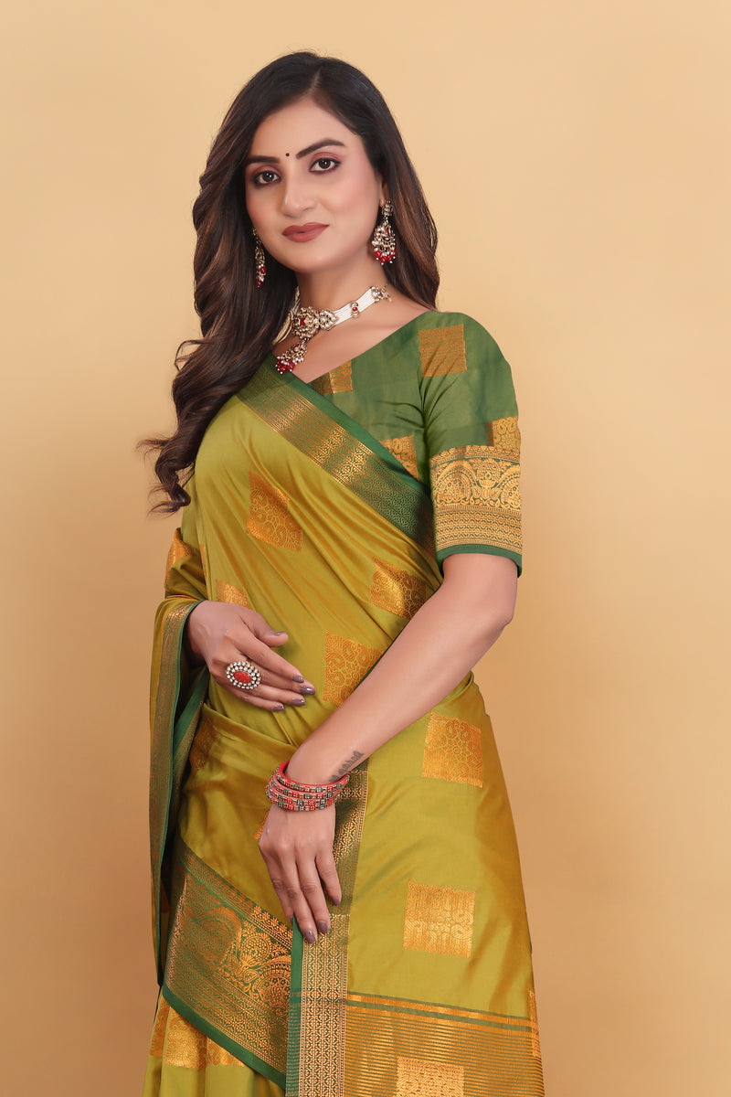 Lichi Copper Three Mehendi Banarasi Saree