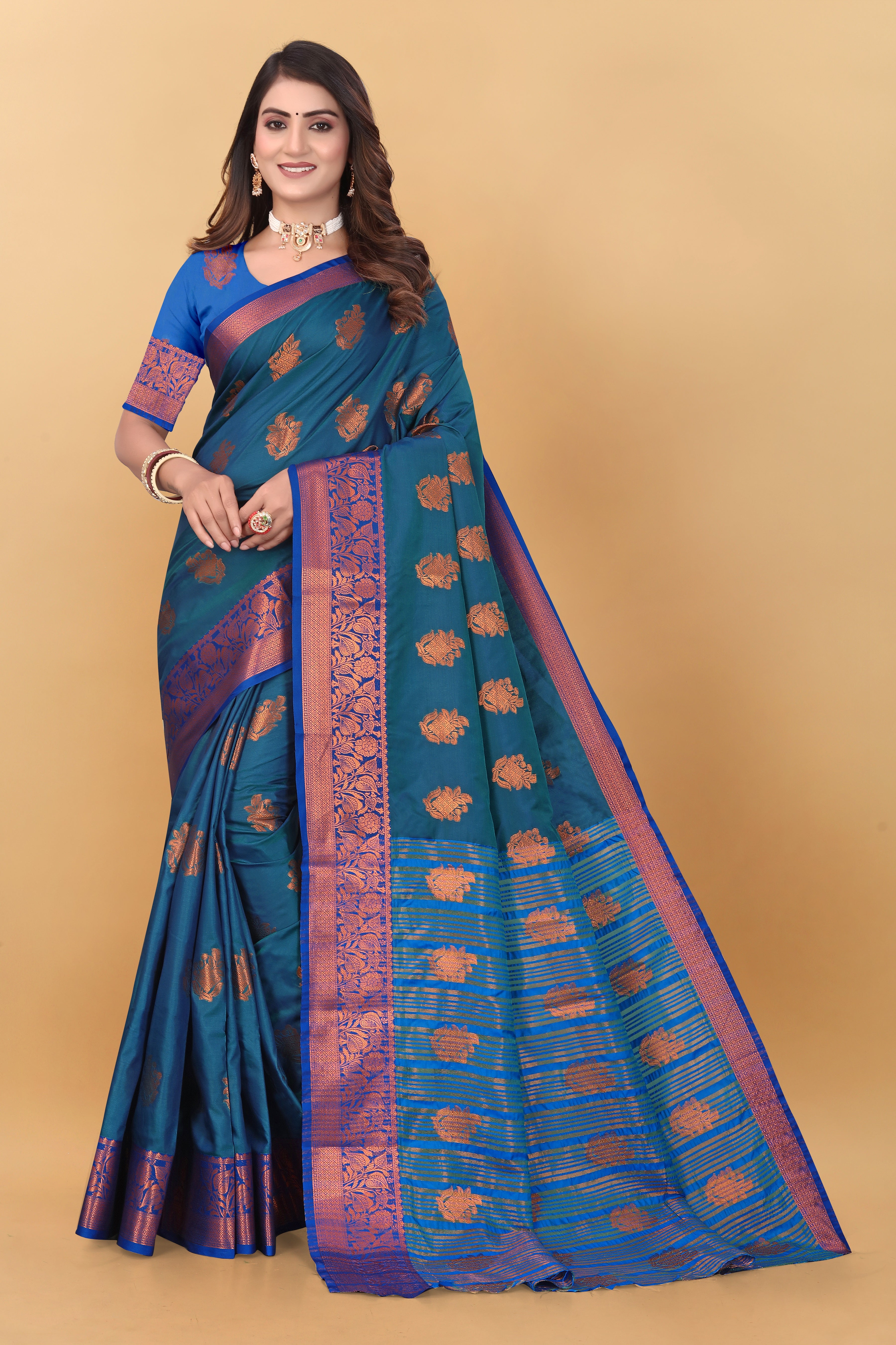 Lichi Copper Six More Peach Banarasi Saree