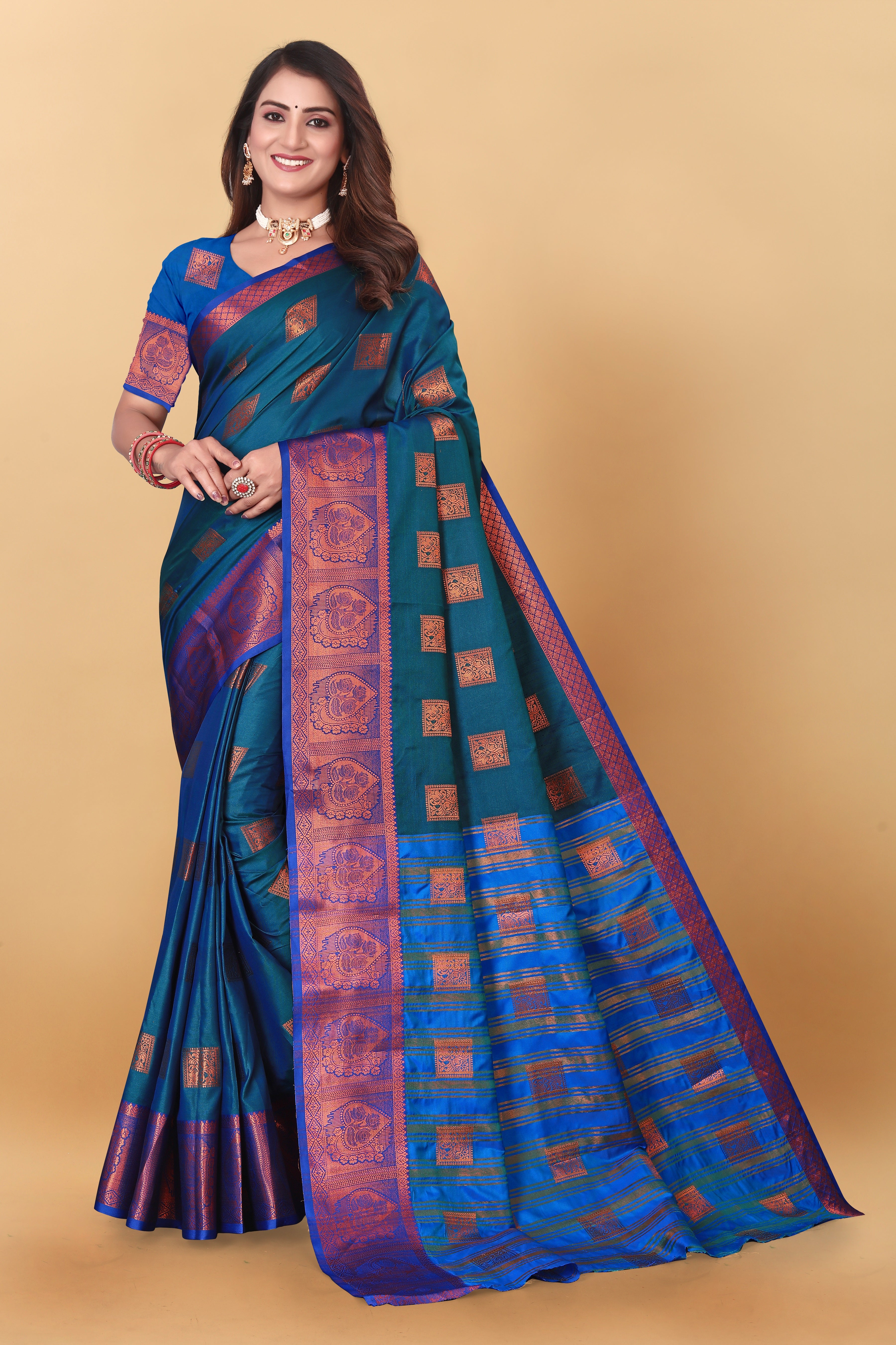 Lichi Copper Five More Peach Banarasi Saree