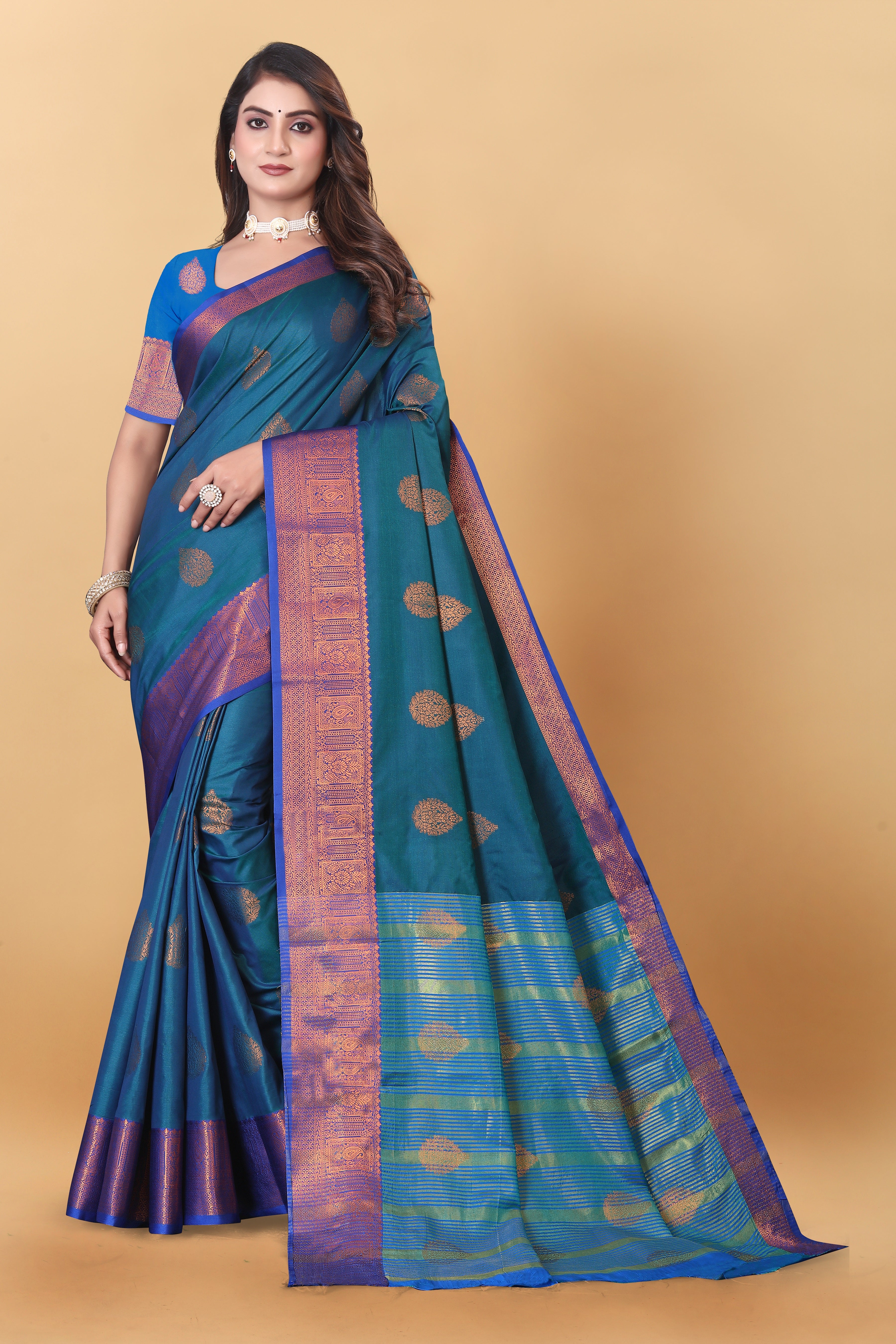 Lichi Copper Two More Peach Banarasi Saree