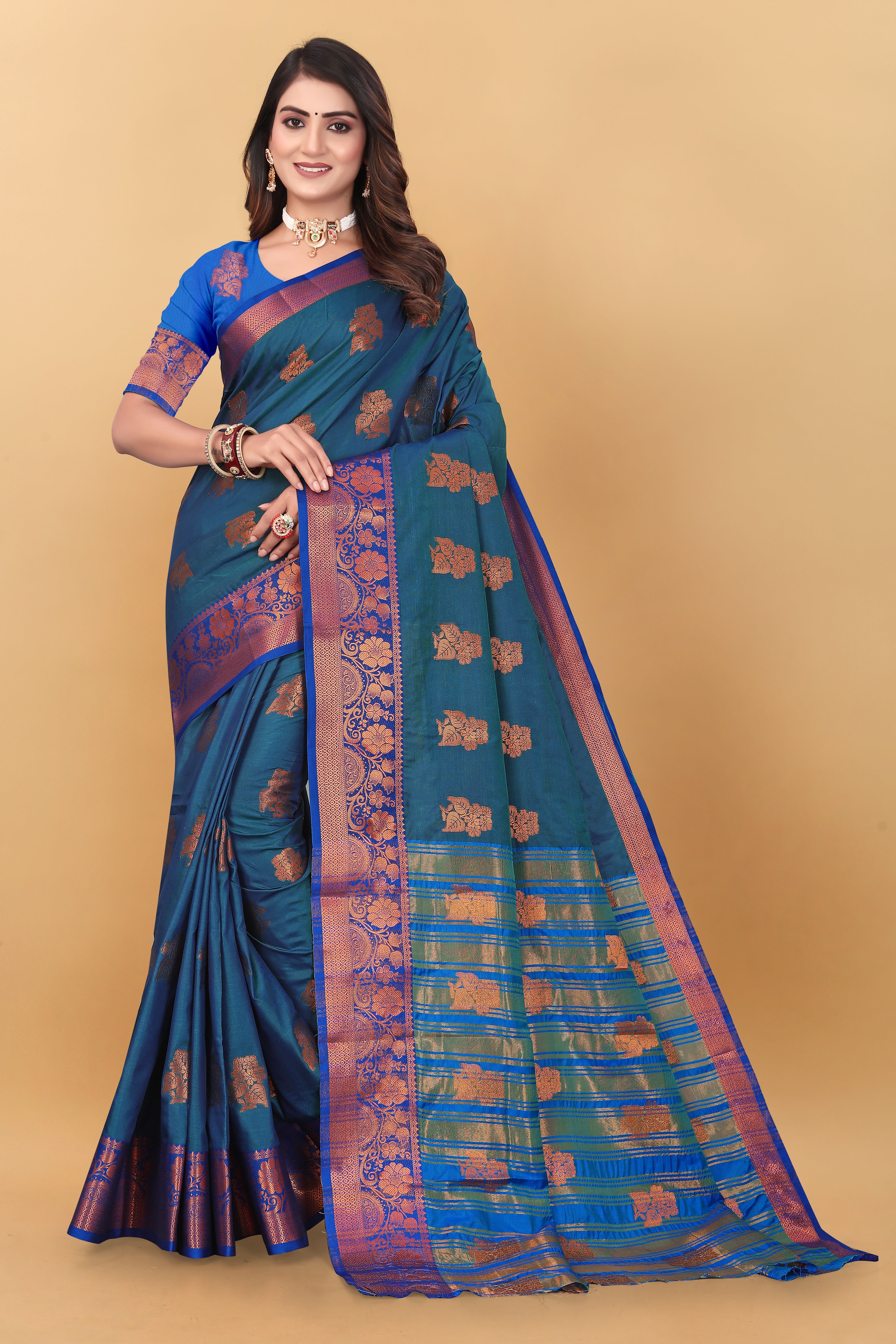 Lichi Copper Seven More Peach Banarasi Saree