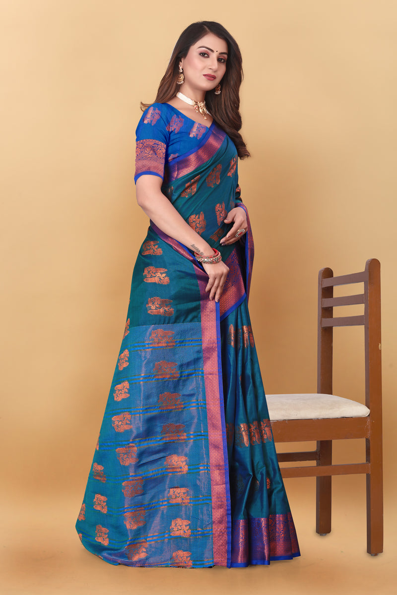 Lichi Copper Four More Peach Banarasi Saree
