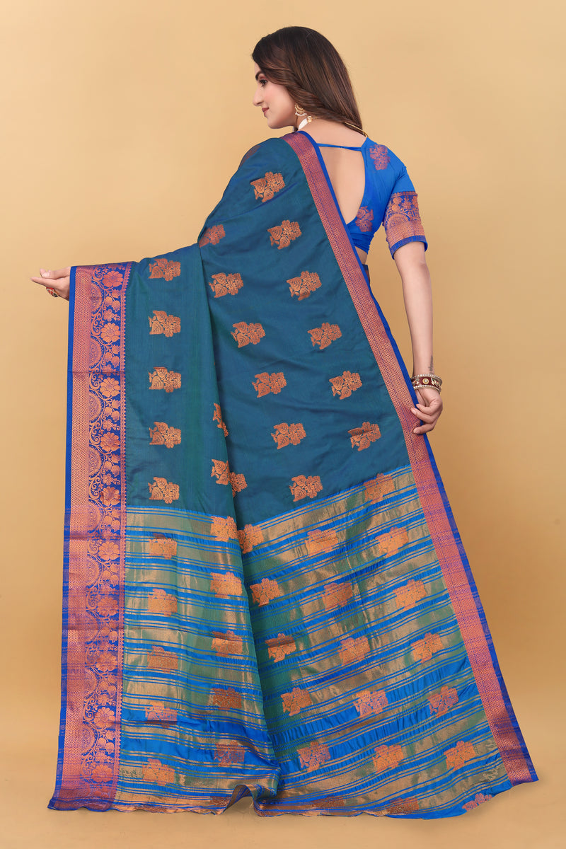 Lichi Copper Seven More Peach Banarasi Saree