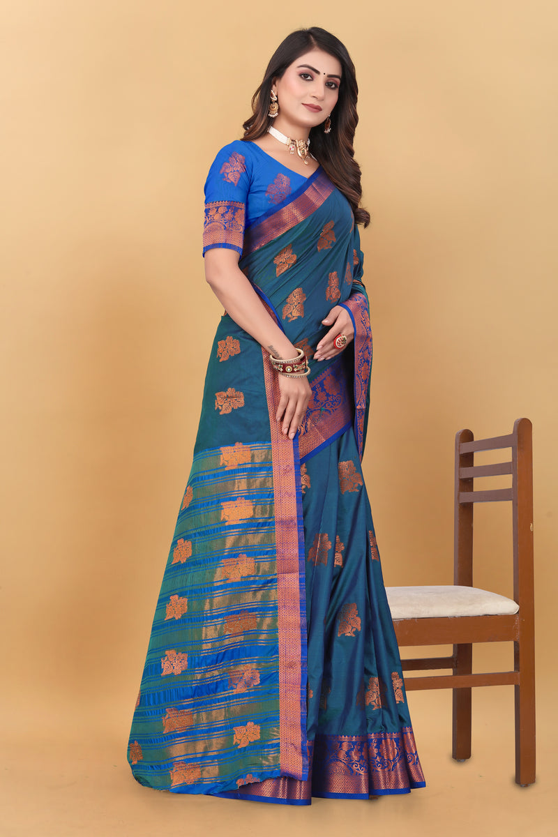 Lichi Copper Seven More Peach Banarasi Saree