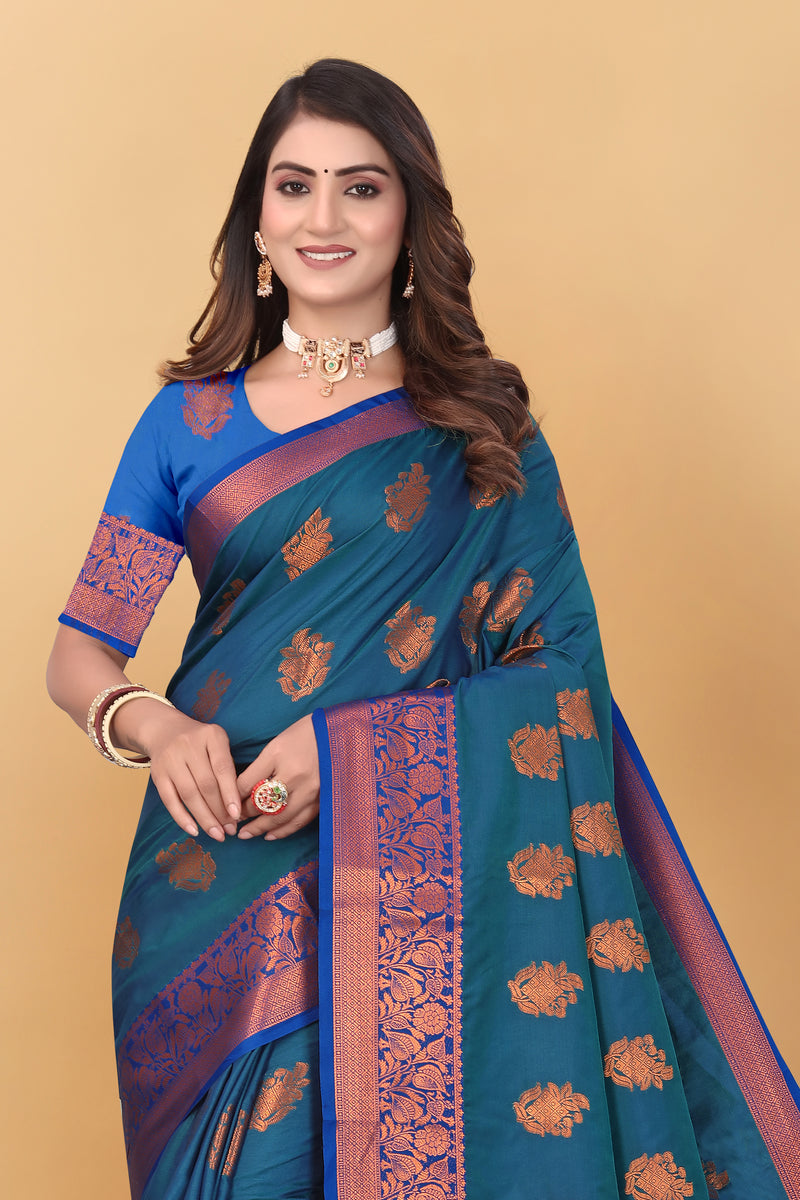 Lichi Copper Six More Peach Banarasi Saree