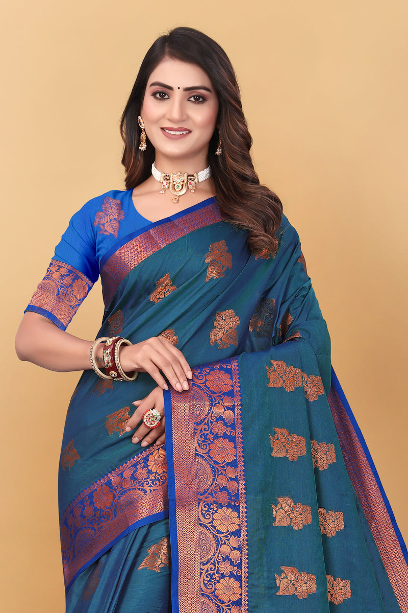 Lichi Copper Seven More Peach Banarasi Saree