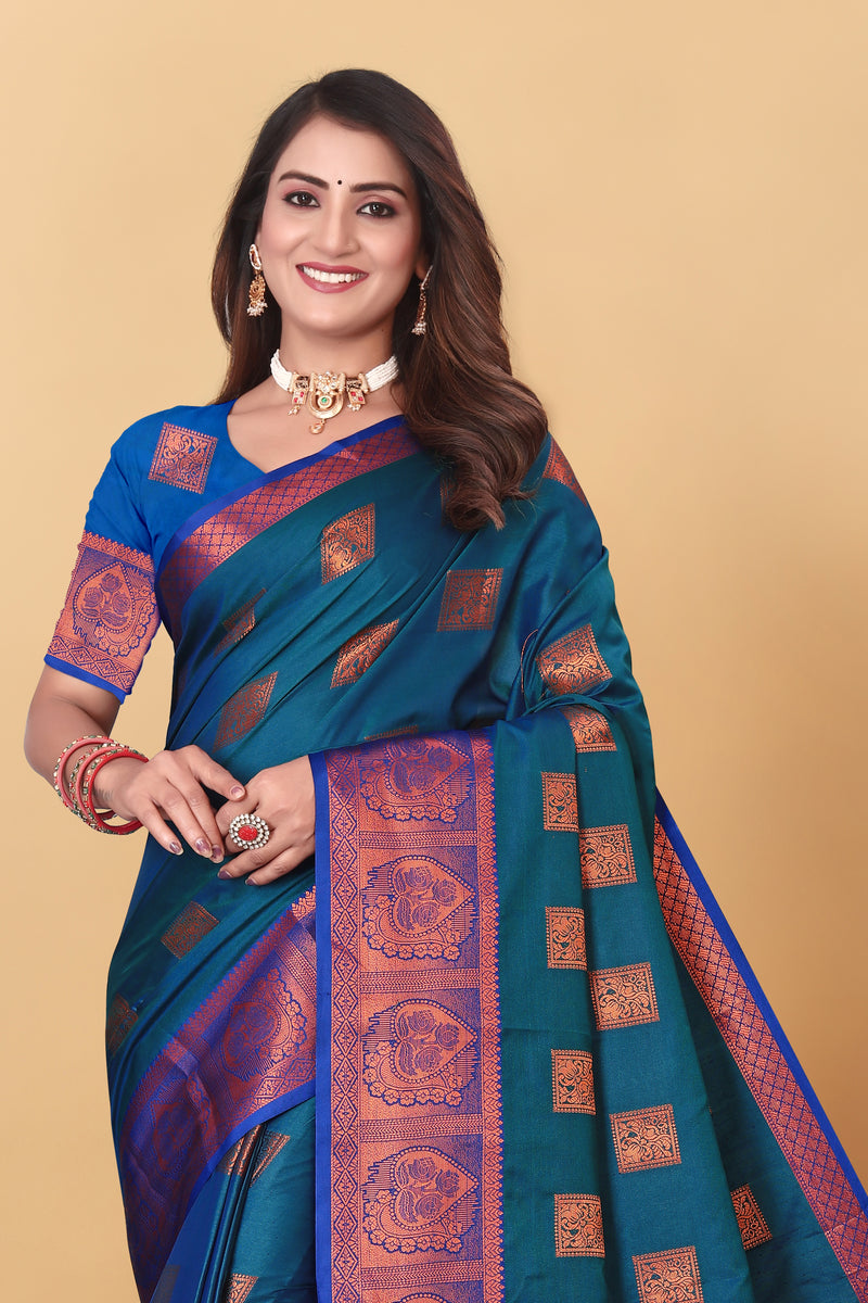 Lichi Copper Five More Peach Banarasi Saree