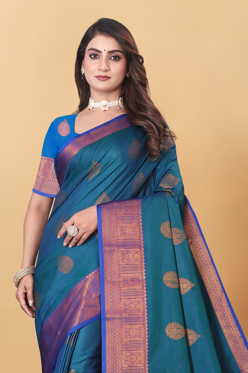 Lichi Copper Two More Peach Banarasi Saree