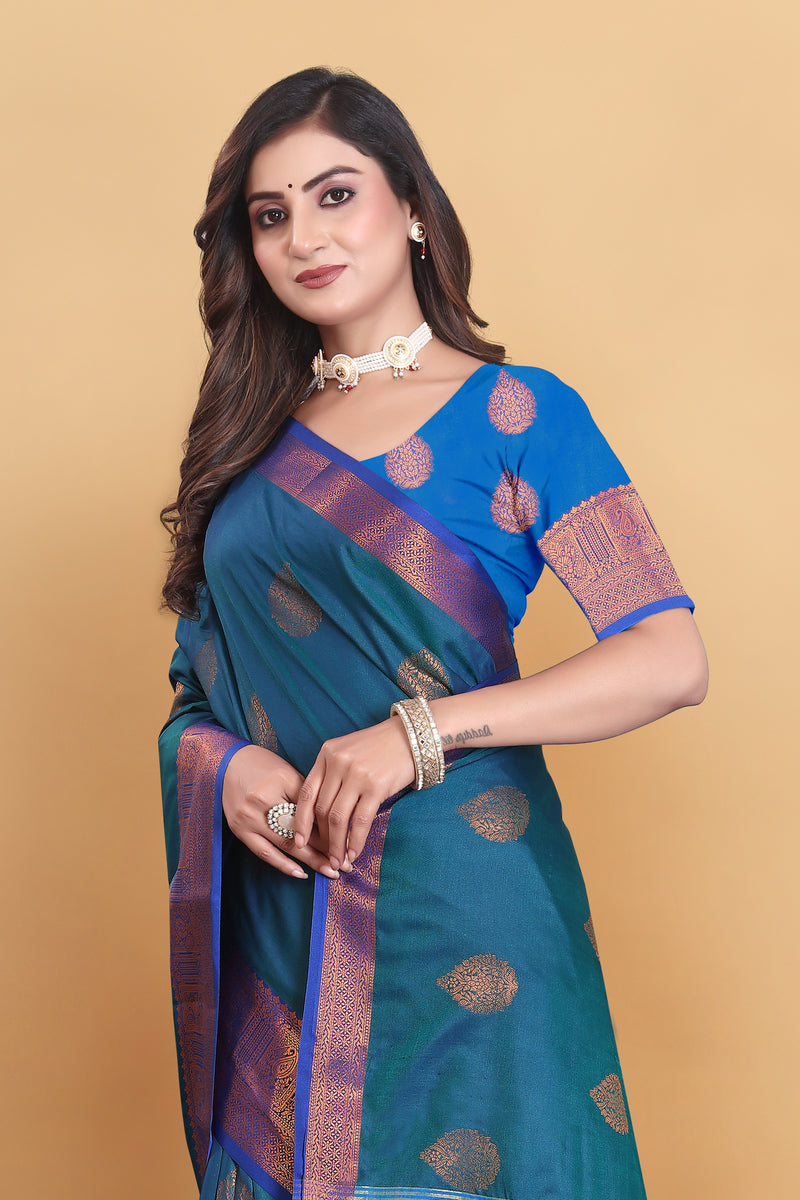 Lichi Copper Two More Peach Banarasi Saree