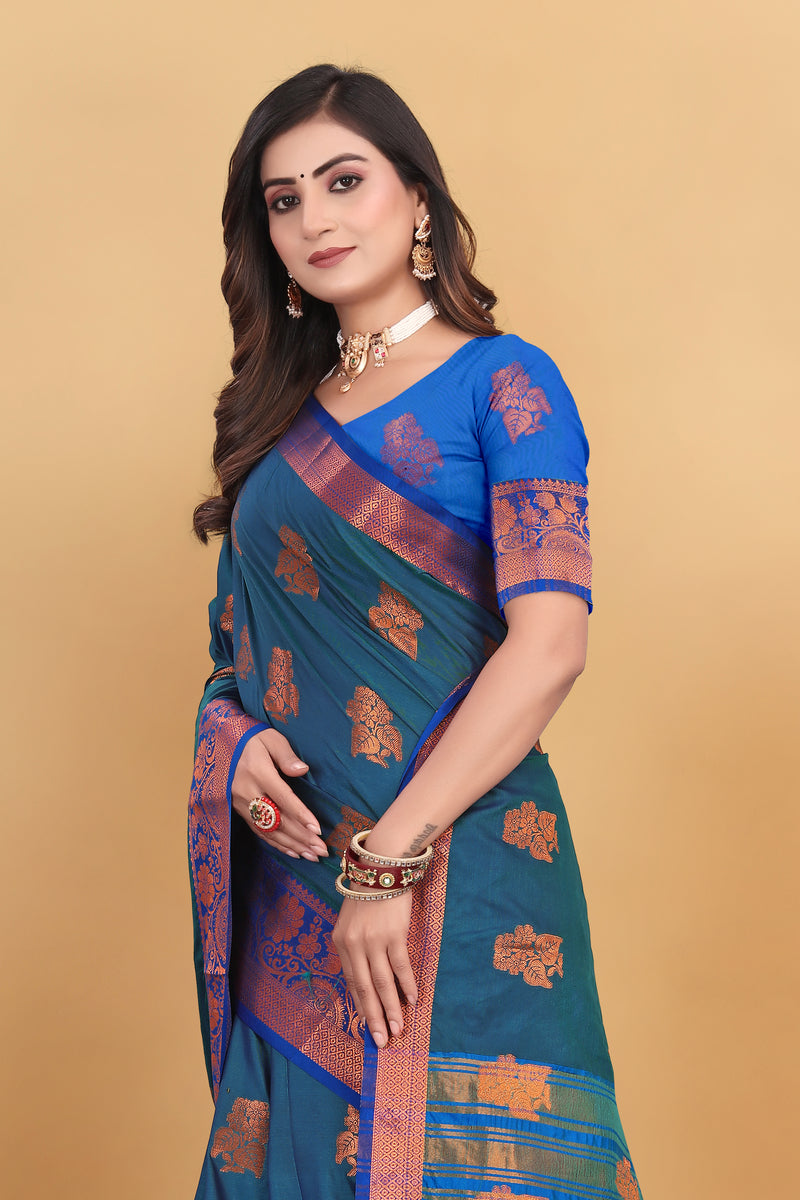 Lichi Copper Seven More Peach Banarasi Saree