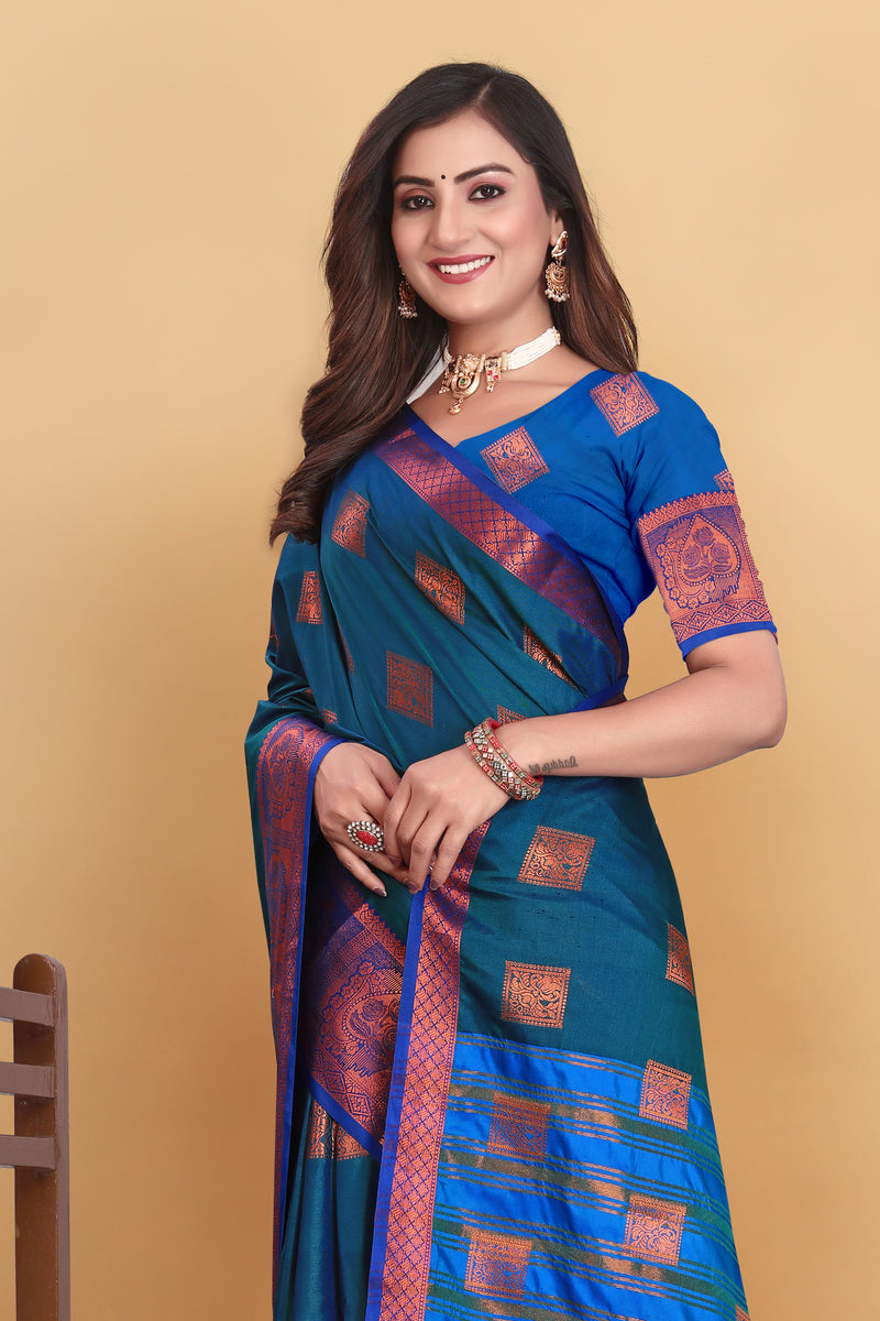Lichi Copper Five More Peach Banarasi Saree