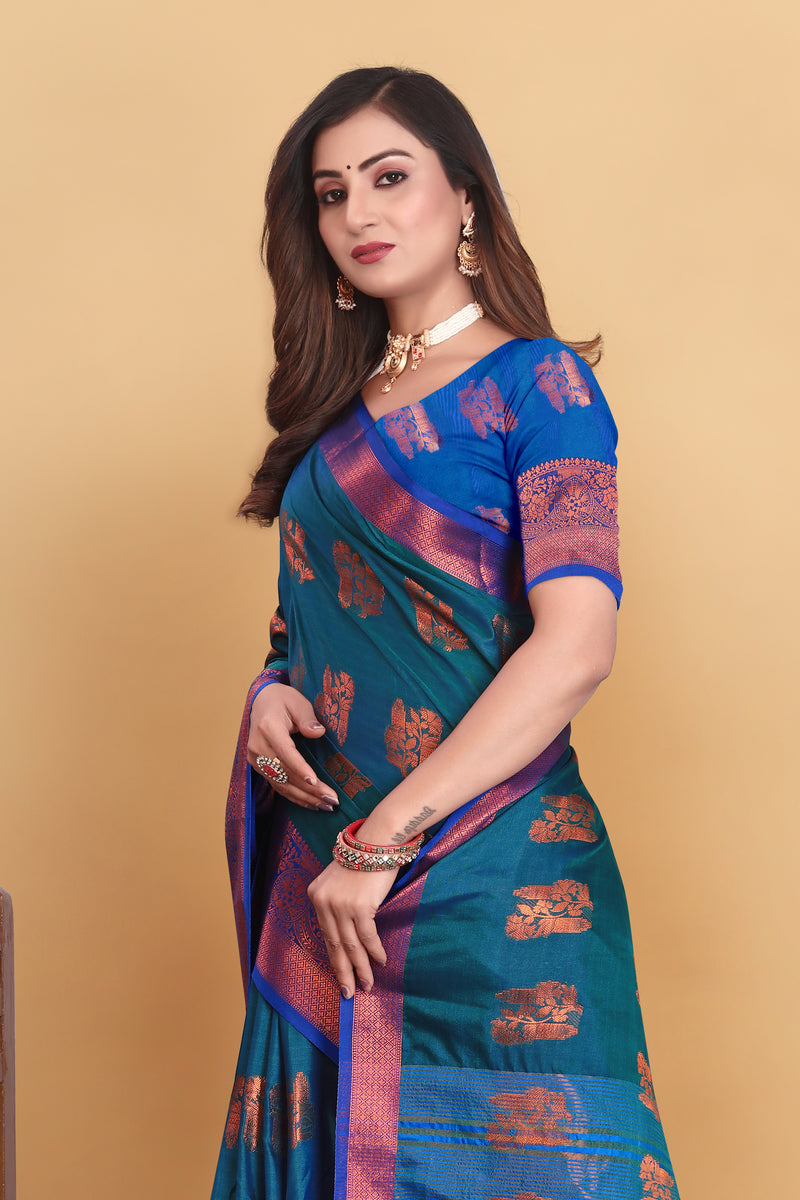 Lichi Copper Four More Peach Banarasi Saree
