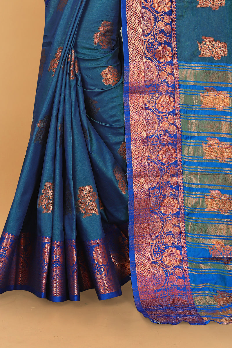 Lichi Copper Seven More Peach Banarasi Saree