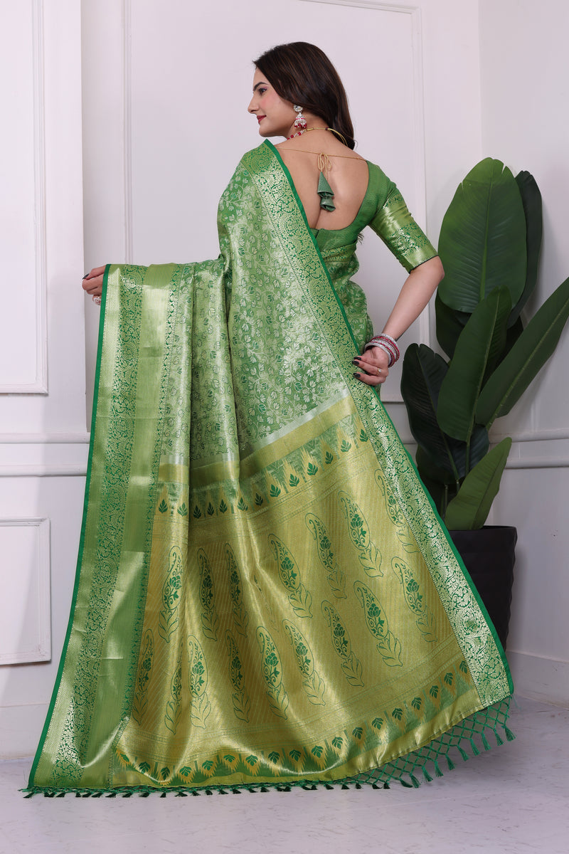 Dharmavaram Three Green Banarasi Saree