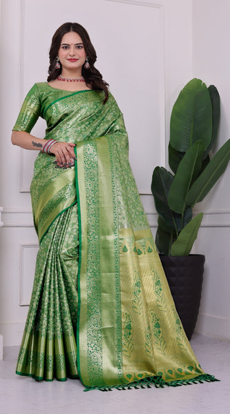 Dharmavaram Three Green Banarasi Saree