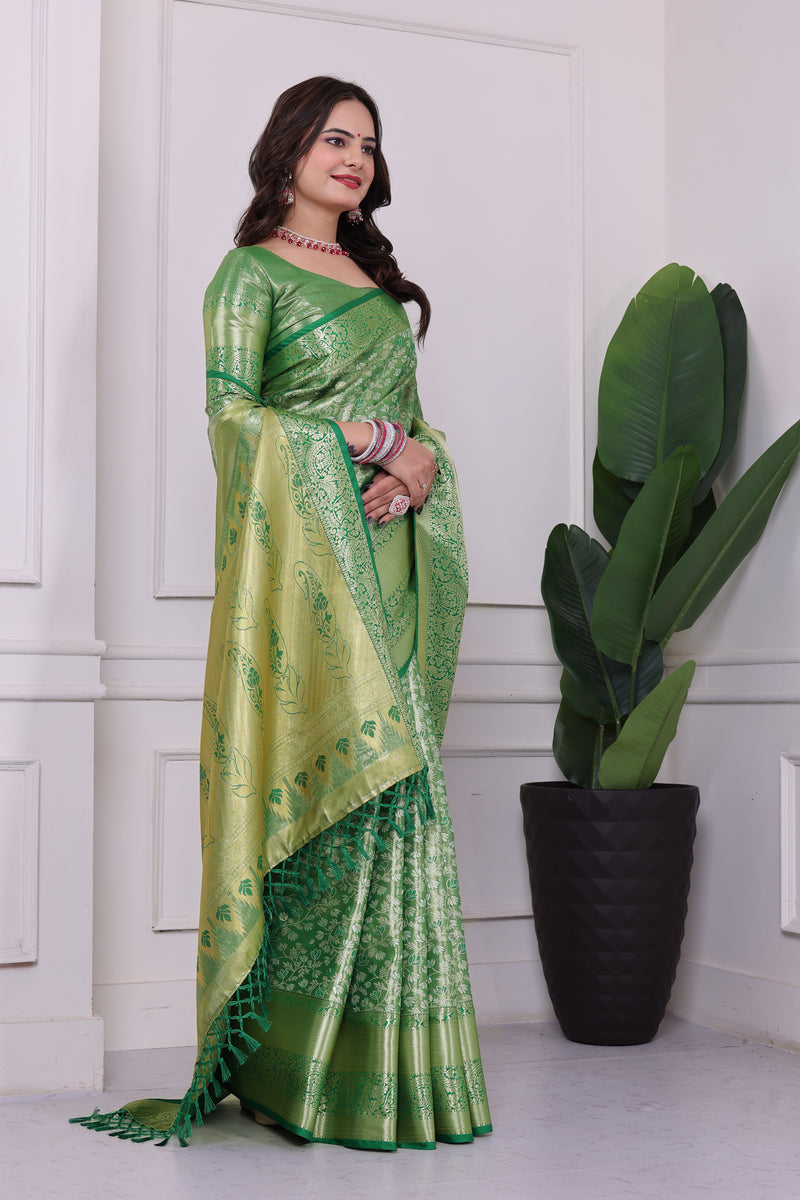 Dharmavaram Three Green Banarasi Saree