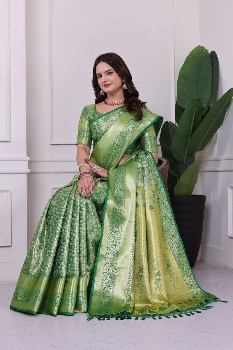 Dharmavaram Three Green Banarasi Saree