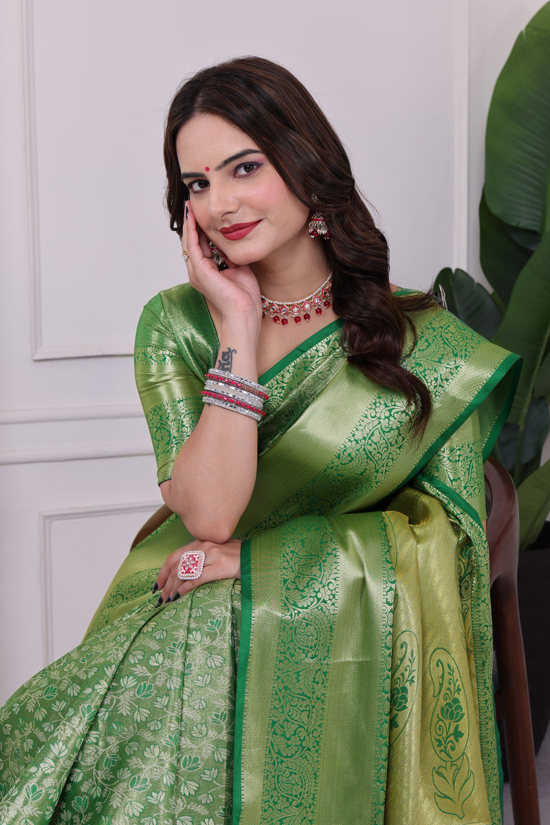Dharmavaram Three Green Banarasi Saree