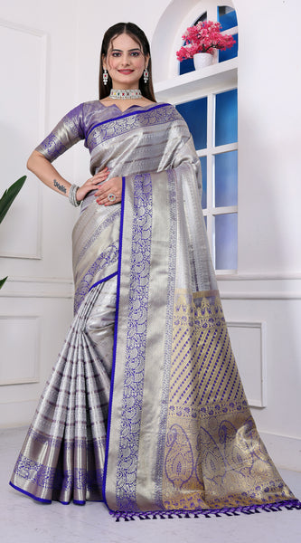 Dharmavaram Eight Blue Banarasi Saree